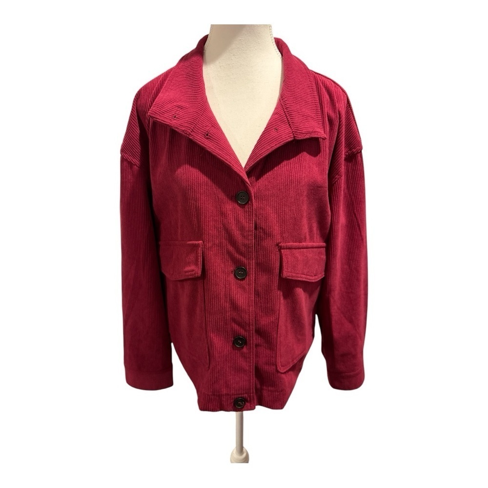 AVEC LES FILLES Cropped Corduroy Shacket Raspberry Red Sz XL Anthropologie